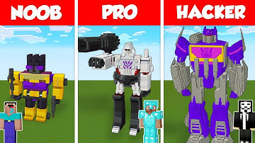 ROBOT TRANSFORMER BASE HOUSE BUILD CHALLENGE - NOOB vs PRO vs HACKER / Minecraft Battle Animation
