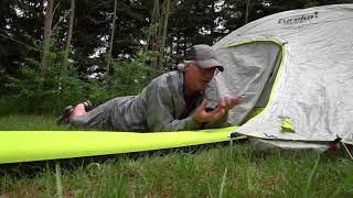 The happy camper shares some tricks on dealing with a
thunder/lightening storm while in your tent camping