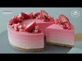 쉽게 만드는 아름다운🌷노오븐 딸기 치즈케이크 : No-Bake Strawberry Cheesecake Recipe | Cooking tree