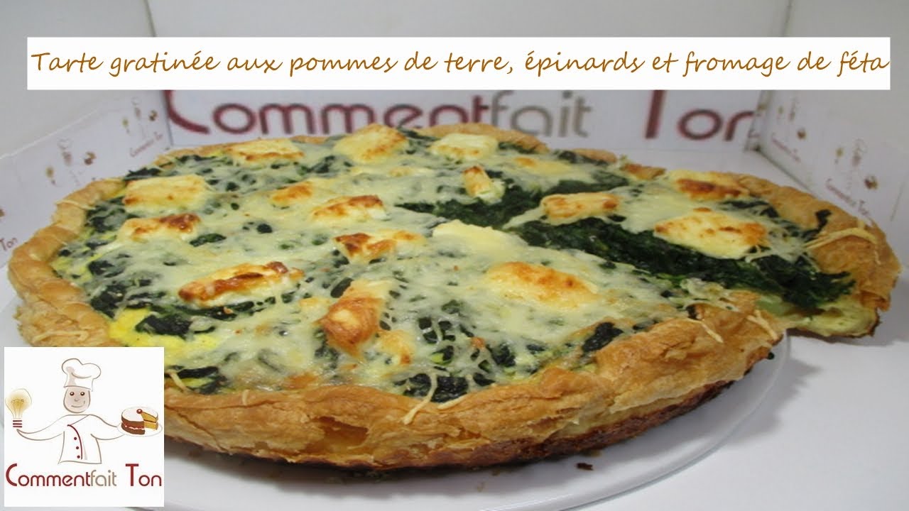 Tarte gratinée aux pommes de terre, épinards et fromage de féta par