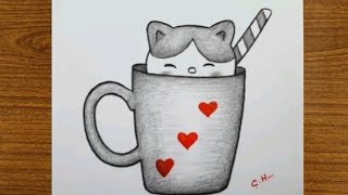 how to draw a kitten inside the mug || easy drawing