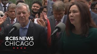 Rep. Schneider, Duckworth, Durbin outside Naval Station Great Lakes | Full Presser