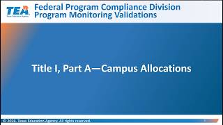 Title I  Part A—Campus Allocations