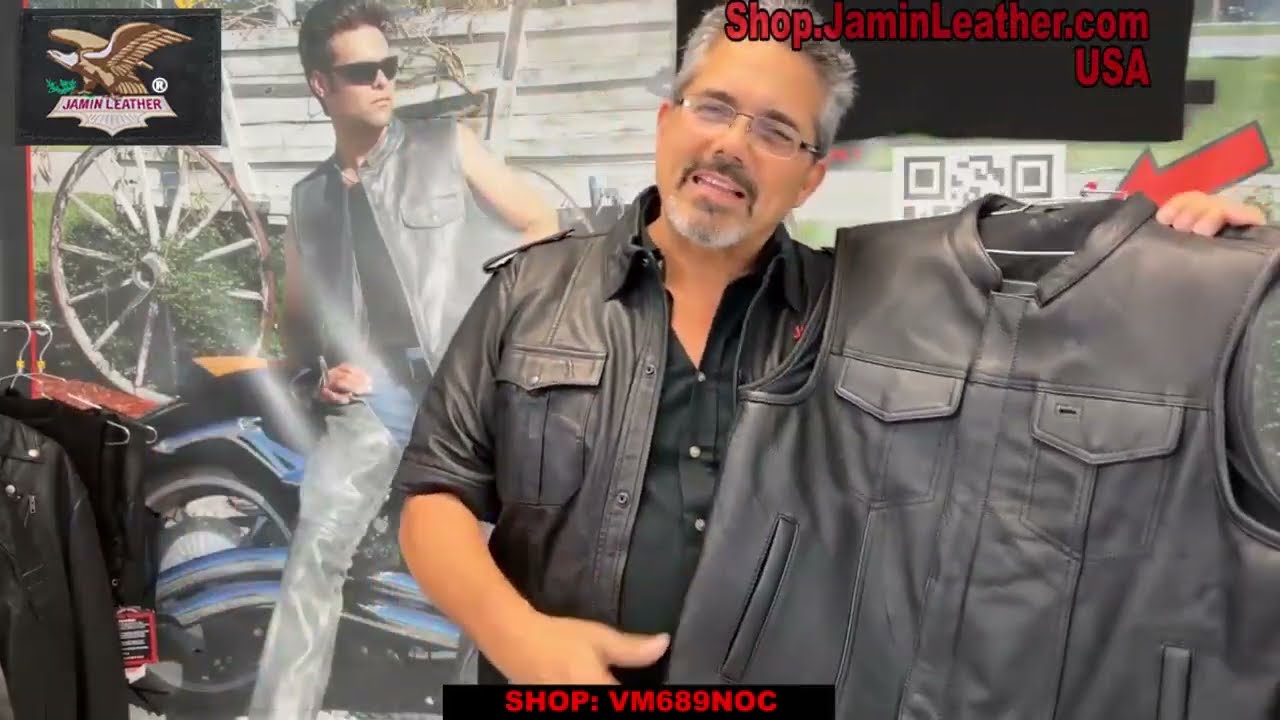 Soft Ultra Premium Leather Snap & Zip Club Vest w/1 Piece Back