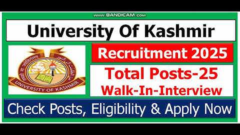J&K New Jobs II University of Kashmir JOBS 2025 II Total Posts-25 II No Exam, No Fee, Only Interview