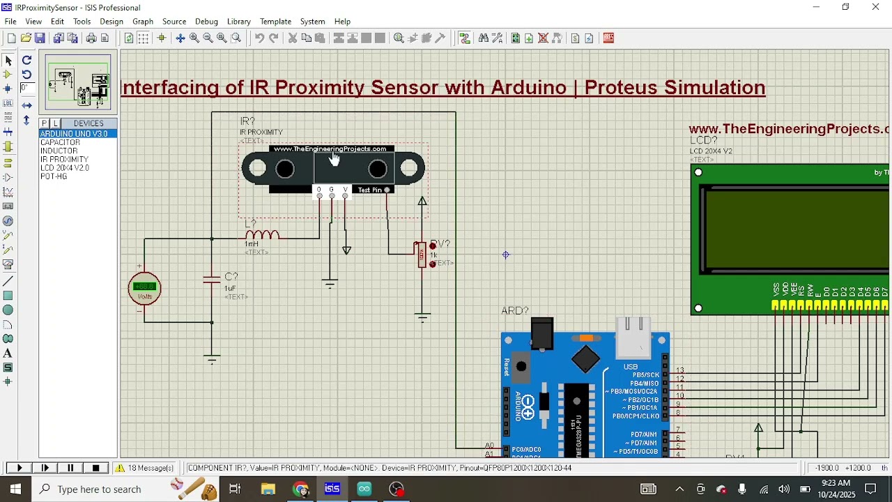 Взаимодействие ИК-датчика приближения с Arduino в Proteus