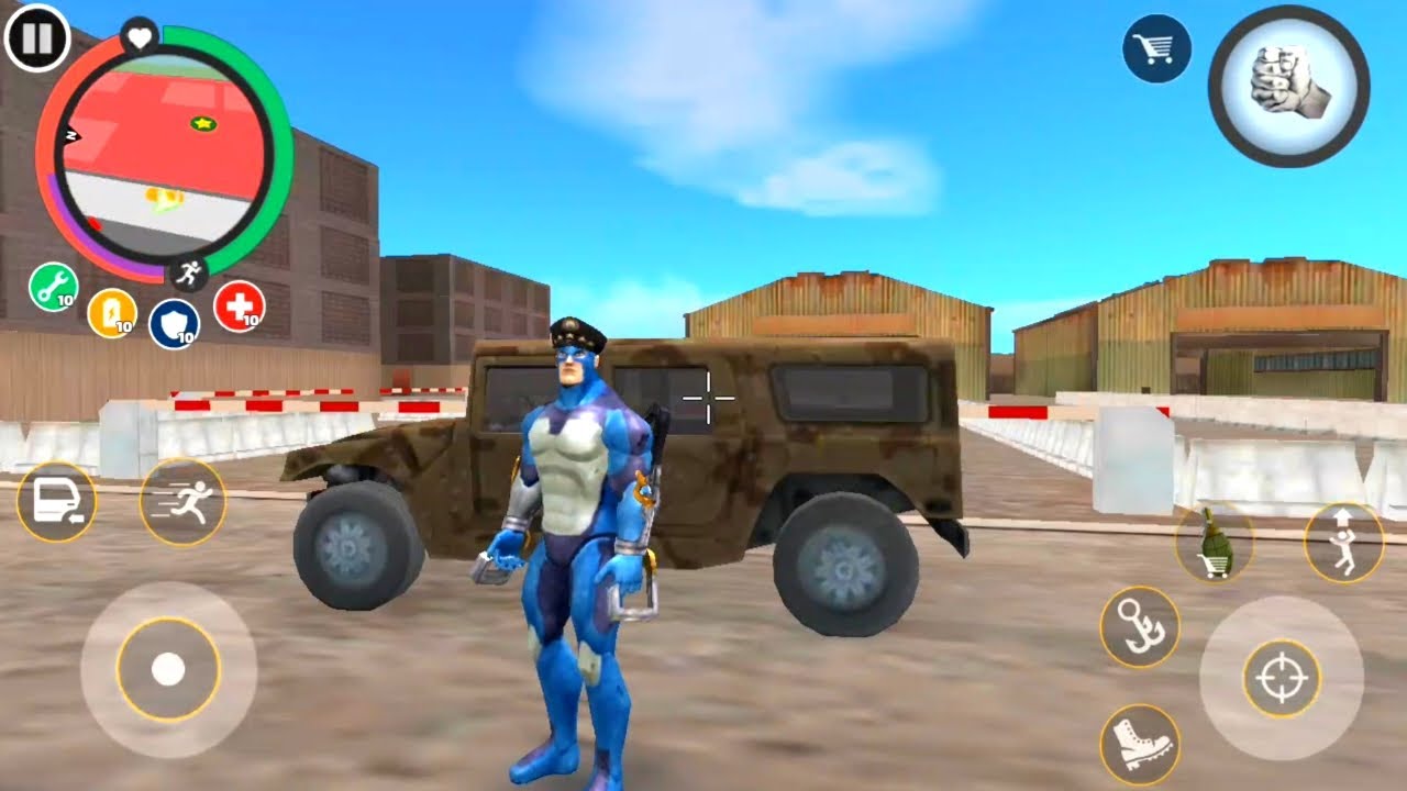 Rope hero | Rope hero ZEUS FIST fight on big army camp | Games on rope hero naxeex update gameplay