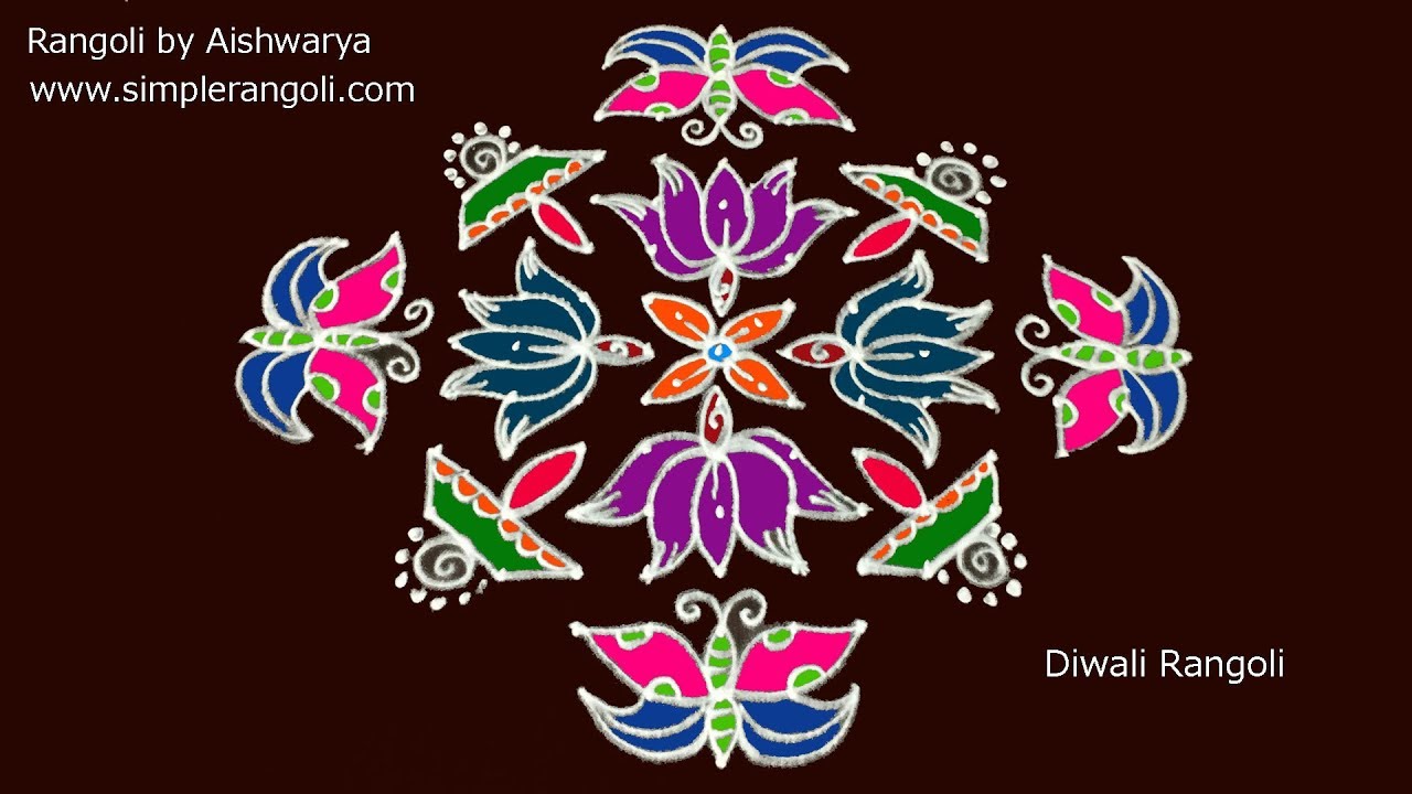 Four Butterflies Kolam Lotus