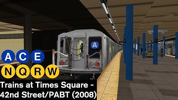 OpenBVE Virtual Railfanning: A, C, E, N, Q, R, and W Trains at Times Square 42nd Street/PABT (2008)