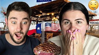 Brits try a Local TEXAS STEAKHOUSE for the first time!