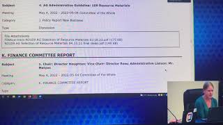 FOR OUR RECORD:  new policy on library/resource book selection process, Comm. of the Whole, 5/4/22