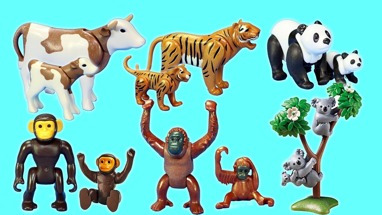 PLAYMOBIL Toy Wild Zoo Animals Collection For Kids - Tiger Panda Koala  Gorilla - YouTube