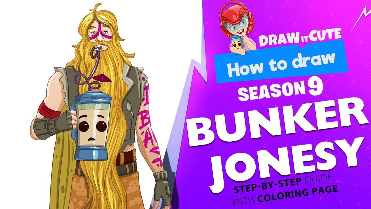 how to draw bunker jonesy fortnite season 9 step by step drawing tutorial with coloring page - coloring pages fortnite season 9