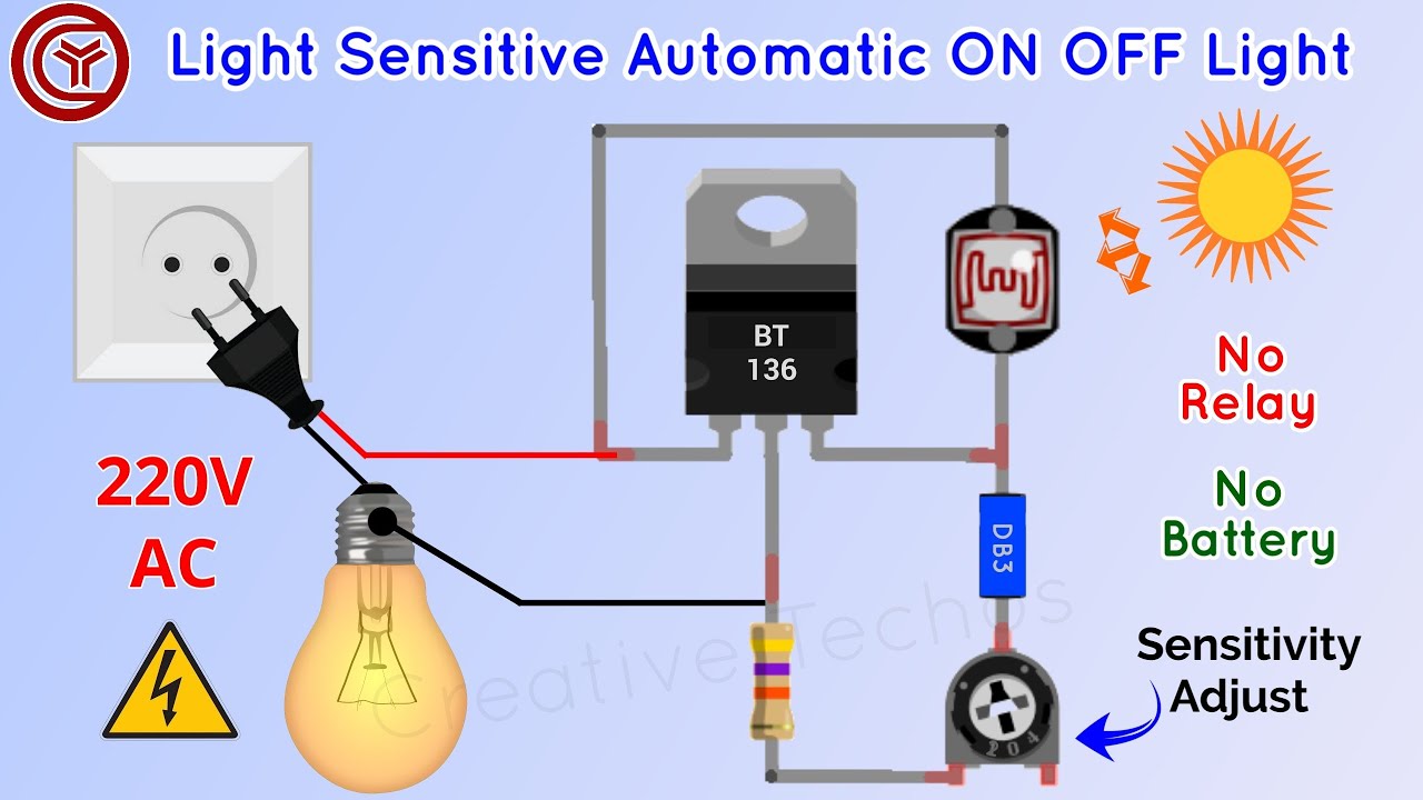 Auto On Off Night Lamp (230V) Wiring Diagram and Connection