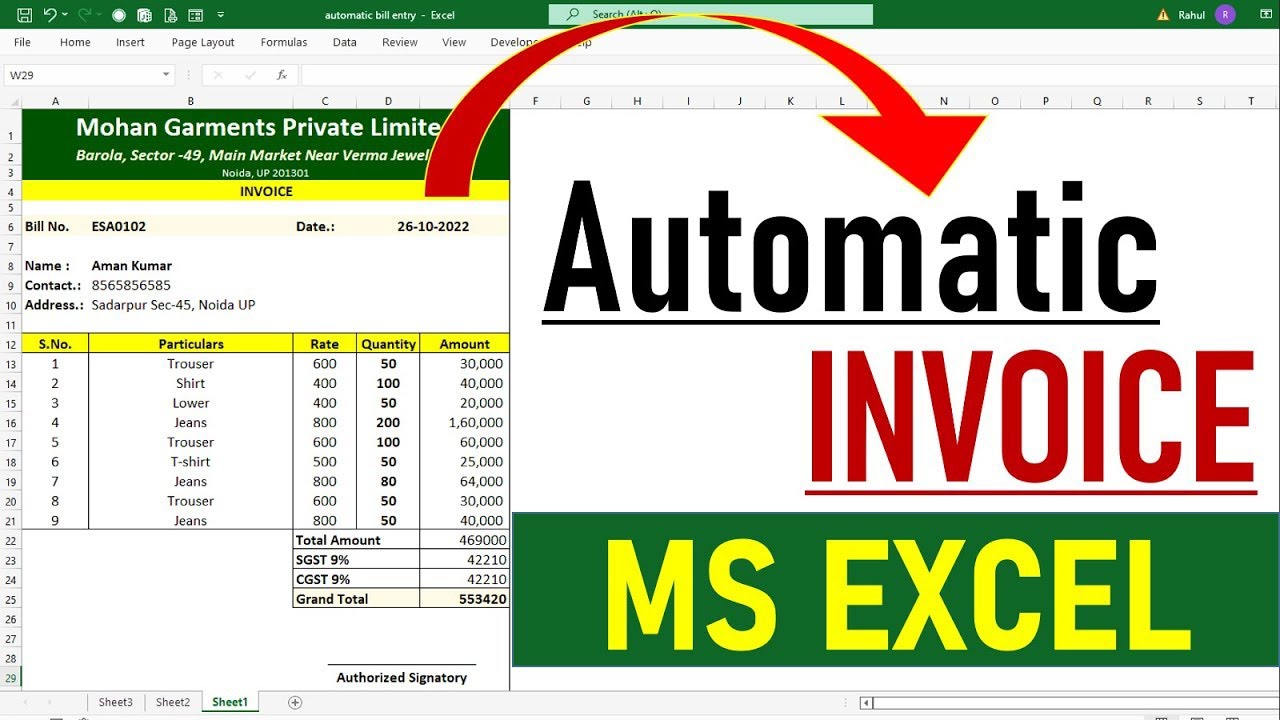 How to create Automatic Invoice in Excel || Create Invoice Bill in Excel || Micro Soft Excel