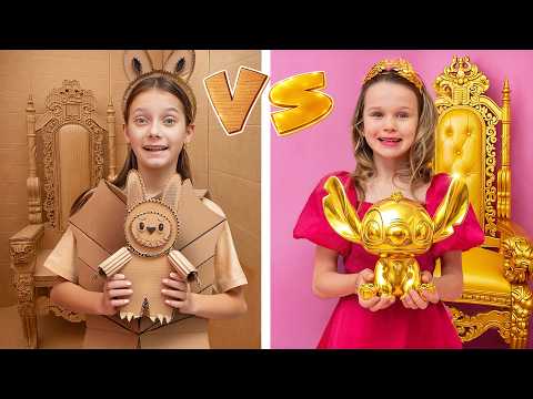 Luxury vs Cardboard Morning Routine & Fun School Day for Kids