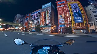 Akihabara yang Gelap & Tenang. Naik Sepeda Motor Tokyo pada jam 1 pagi | Sudut pandang malam