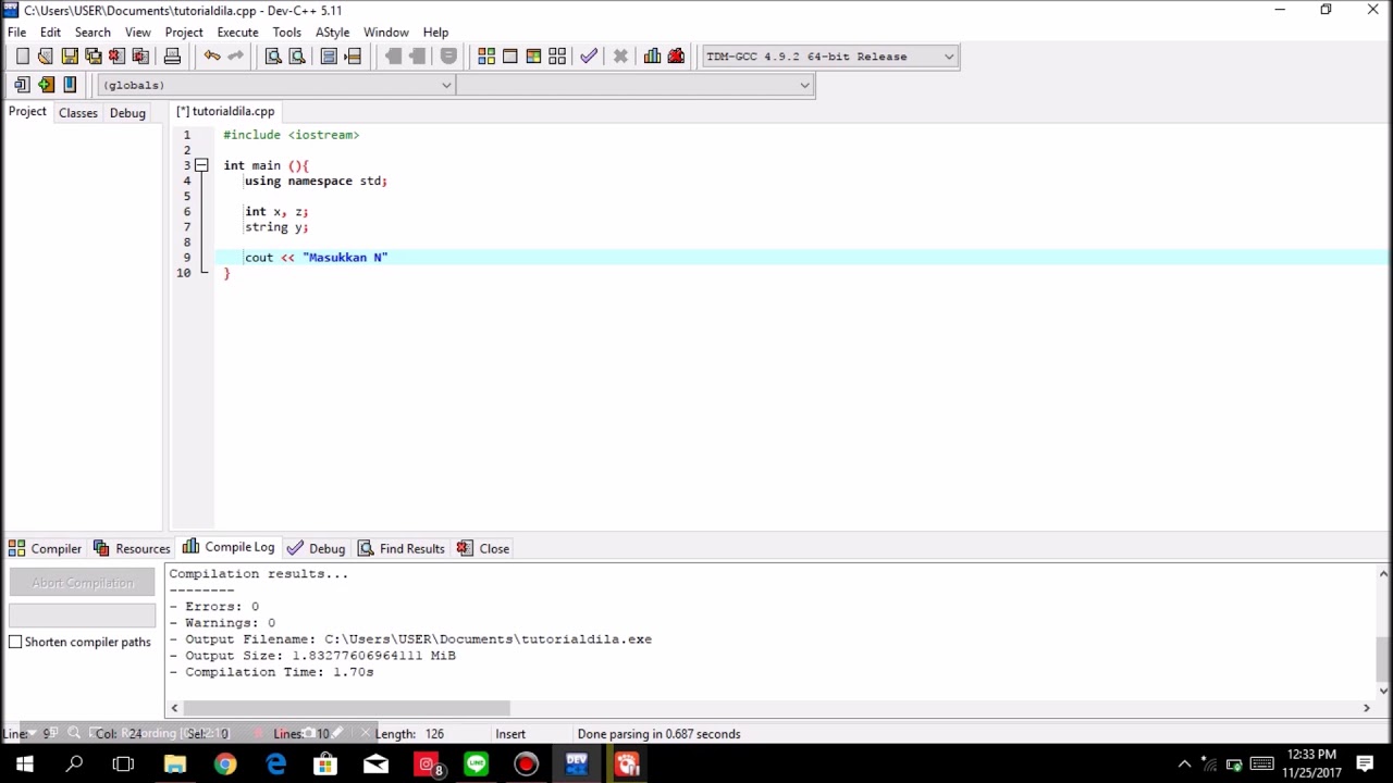 Tutorial Input,Output Dan Tipe Data DEV C++ - YouTube