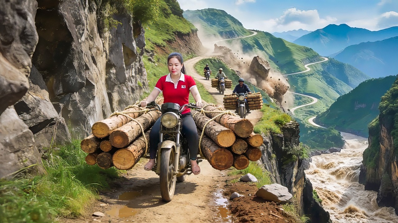 Riding Overloaded Log Bikes on Extreme Mountain Tracks | Farm Farm TV ...