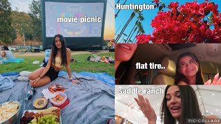weekend vlog | movie picnic, huntington beach day, + a flat tire..