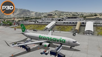 P3Dv5 - PMDG 737 NGxu | Narrow runway in Santorini (30m)