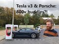 Porsche Taycan fast charging at Tesla Supercharger v3