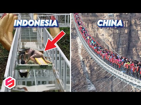 Jembatan Kaca China Vs Indonesia, di Sana Bisa Dilewatin Ribuan Orang..