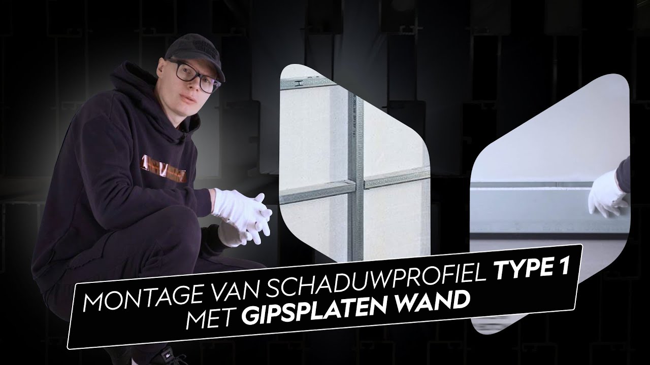 Montage van schaduwvoeg-plint Type 1 met gipsplaten wand