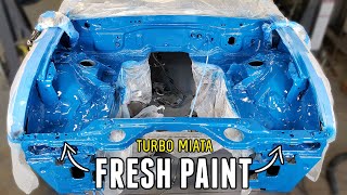 Repainting the ENGINE BAY of the TURBO MIATA  It Looks INCREDIBLE!