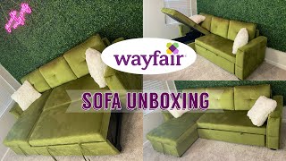 WAYFAIR SOFA BED COUCH UNBOXING   ASSEMBLY   FIRST IMPRESSIONS