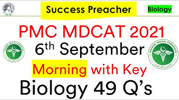 6TH September NMDCAT Biology Question with Answers || PMC NMDCAT 2021