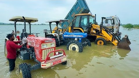Washing My TATA Dump Truck | Swaraj 855 Fe | New Holland 3630 4x4 | JCB 3dx | Bajaj Auto CNG in Pond