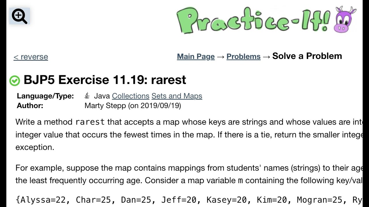 Java Practice It | Exercise 11.19: rarest | collections, sets and maps ...