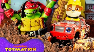 PAW Patrol Save Blaze, SpongeBob, & Ninja Turtle Toys from Mudslide! | Toymation
