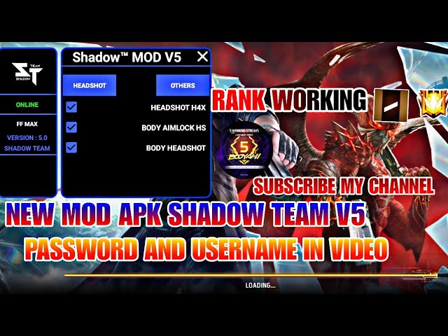 NEW MOD APK SHADOW TEAM V6 FREE FIRE MAX ANTI-BLACKLIST RANK