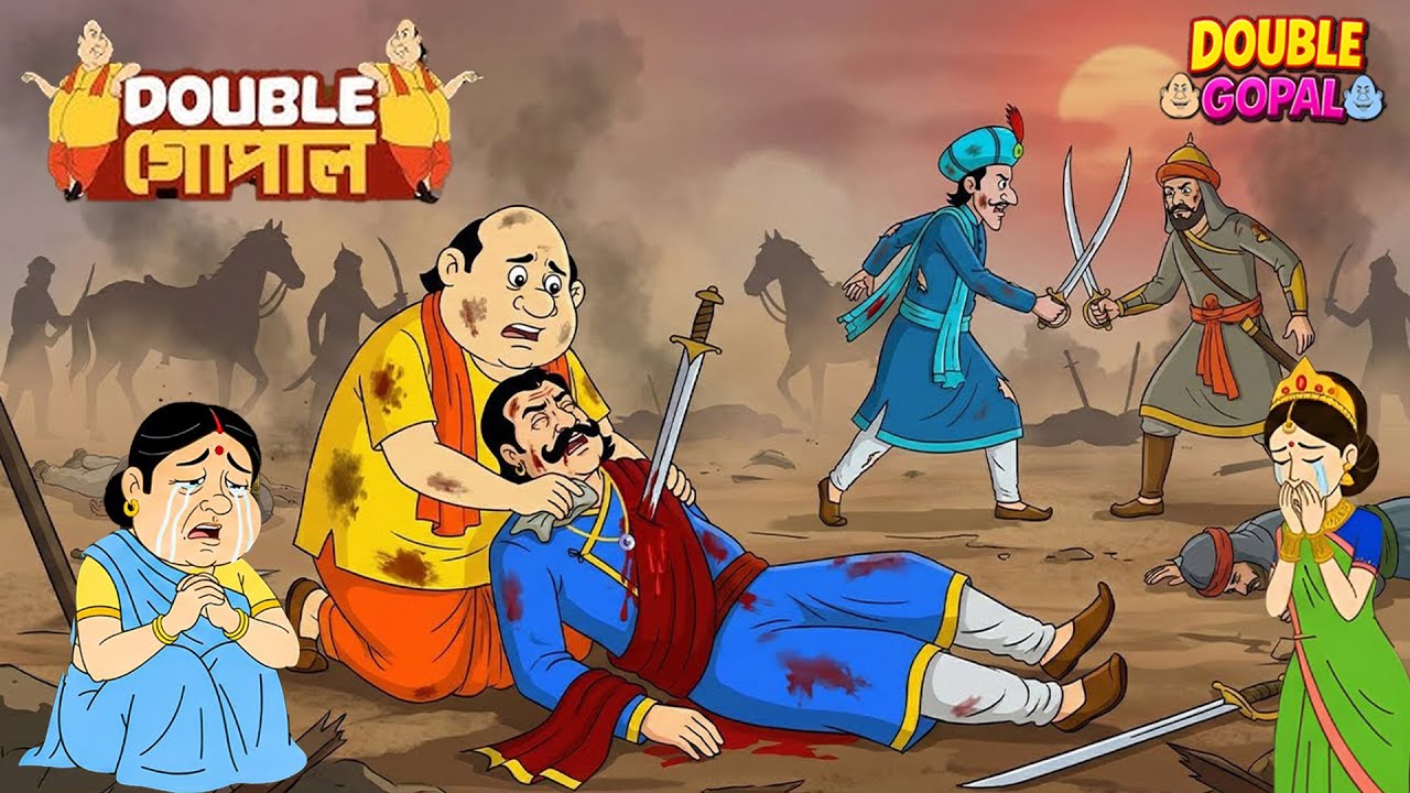 যুদ্ধে রাজা আহত হন এবং মন্ত্রী কমান্ড গ্রহণ করেন। | Gopal Bhar | গোপালভাঁড় | Double Gopal | New