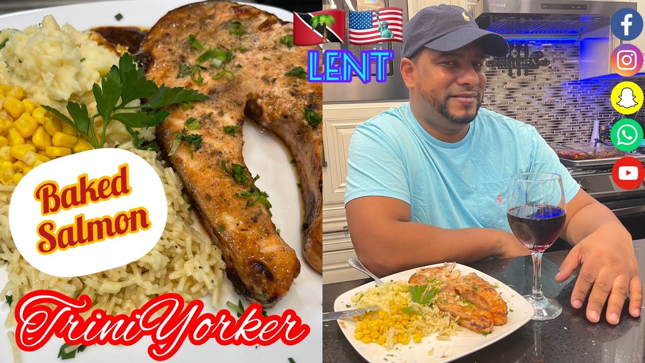 BAKED SALMON, MASHED POTATOES,HERBS & BUTTER RICE WITH SWEET CORN TRINI
