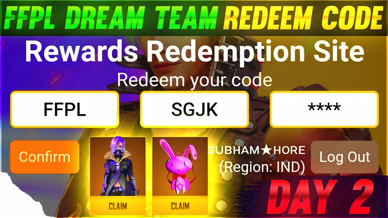 Free Fire FFPL Dream Team Redeem Code Day 2 9 January 2022 | Today Free Fire Redeem Code Dream Team