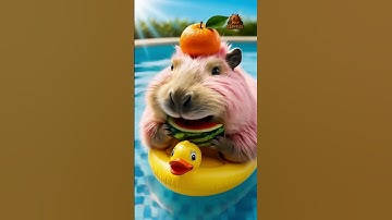 Pink Capybara Eating Watermelon in the Pool #capybara #shorts #funnyanimals #capybaramemes #kapibara