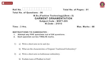 MSC 3RD SEM FT GARMENT ORNAMENTATION JAN 2021 | PTU