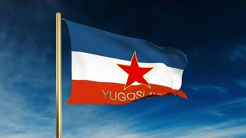 4K Yugoslavia flag slider style with title. Waving in the wind with cloud background animation