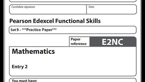 Functional Skills Maths E2 Past Paper 9 Pearson Edexcel