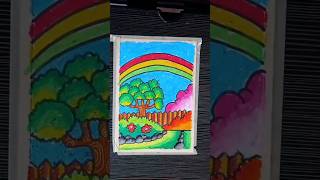 Menggambar pemandangan pelangi #howtodraw #drawing #oilpastel #tutorial #shortsvideo #menggambar