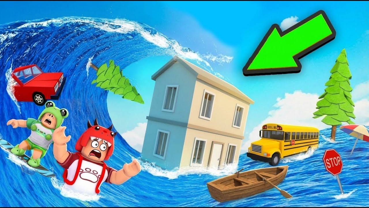 😱Красный Динозавр и лягушонок Майки пережили цунами в Roblox