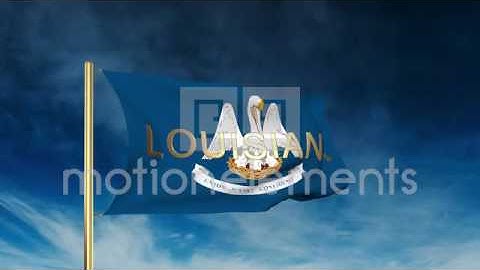 Louisiana Flag Slider Style With Title. Waving In The Wind With Cloud Background Stock Animation