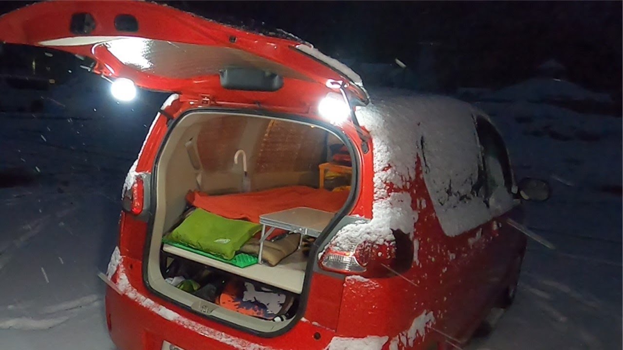 雪中車中泊　初めてのソロ車中泊で冬の寒さを体感した