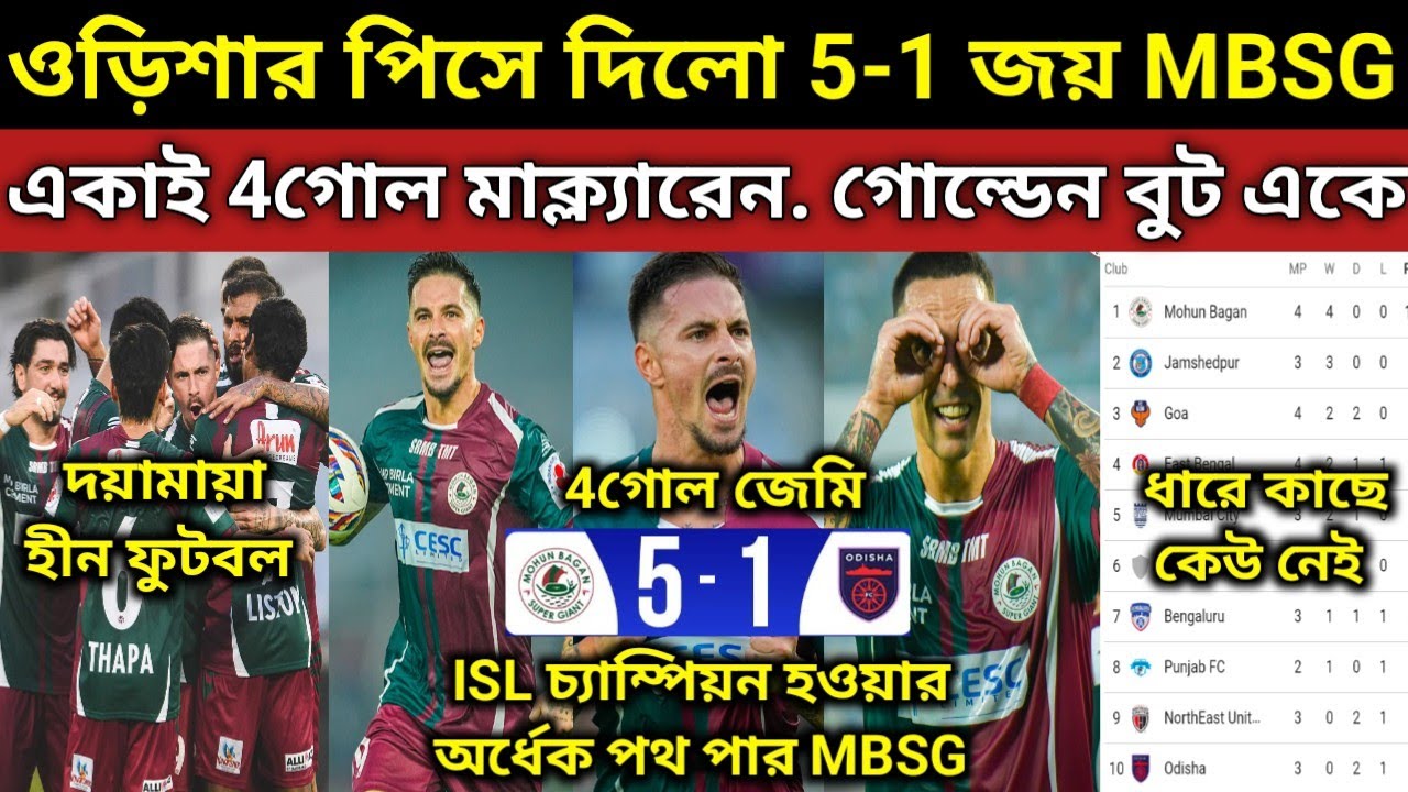 ওড়িশা কে 5-1 উড়িয়ে ISL চ্যাম্পিয়ন হওয়ার মাঝপথ পেরিয়ে গেলো MBSG😍। Jamie গড়লো ইতিহাস 4গোল একটা ম্যাচে🔥