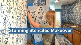 Stencil Painting A Bathroom Using Cutting Edge Stencils Sprigs Wall Stencil Pattern In Two Colors!