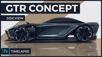NISSAN GTR CONCEPT Side View Render Time Lapse / Photoshop Sketch