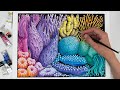 Rainbow coral reef in ink and watercolor